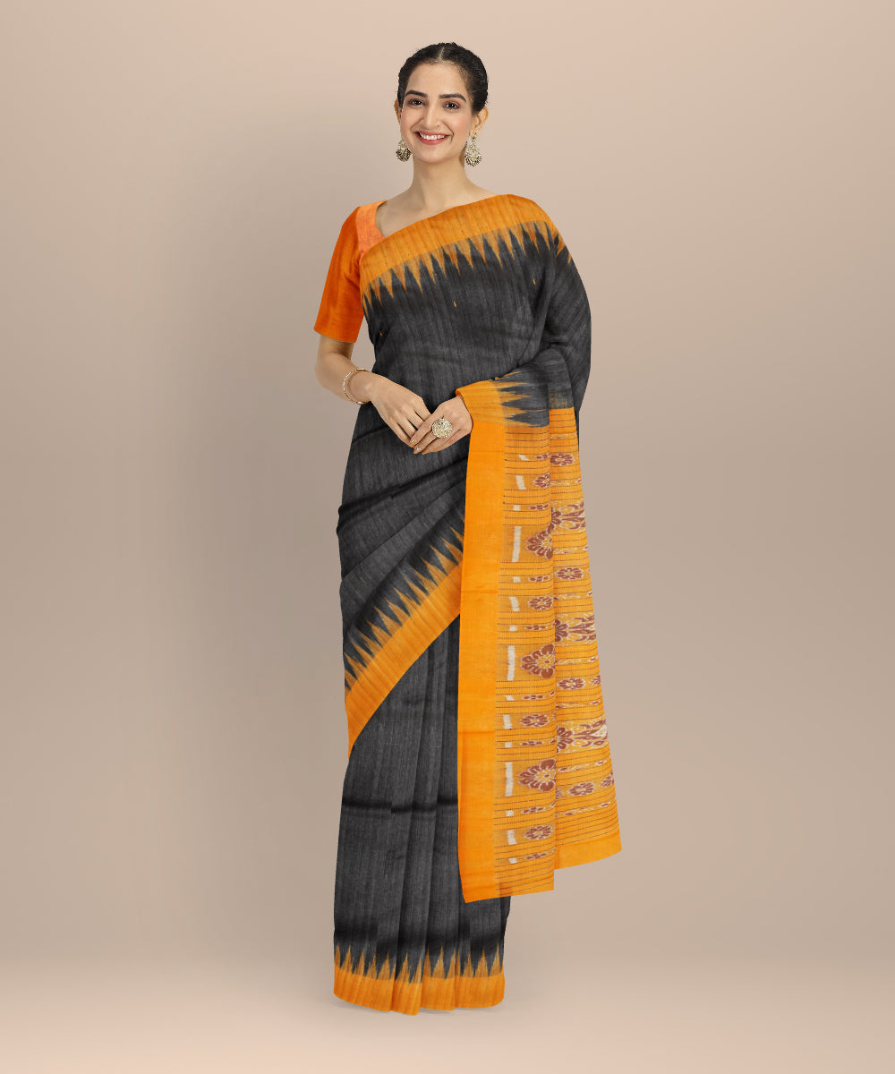 Black yellow handloom gopalpur tussar silk saree