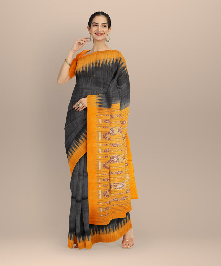 Black yellow handloom gopalpur tussar silk saree