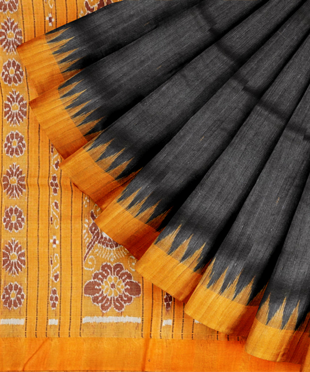 Black yellow handloom gopalpur tussar silk saree