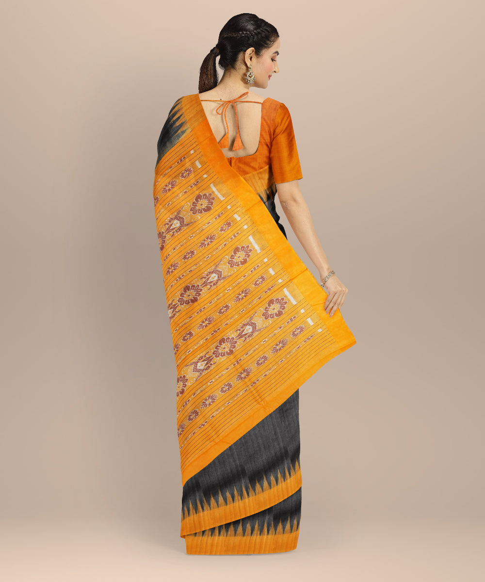 Black yellow handloom gopalpur tussar silk saree