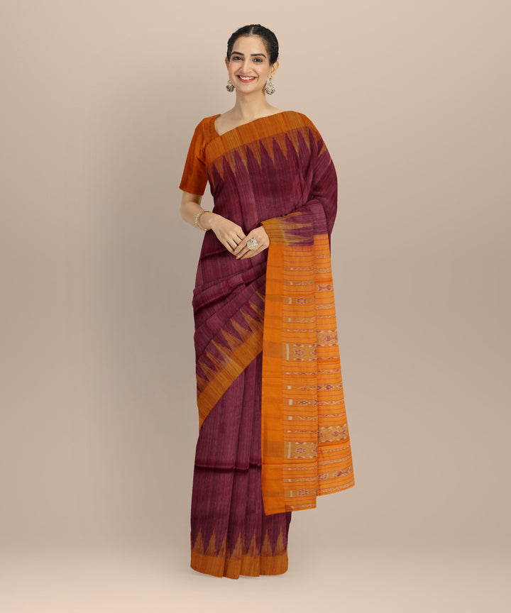 Maroon yellow tussar silk handloom gopalpur saree