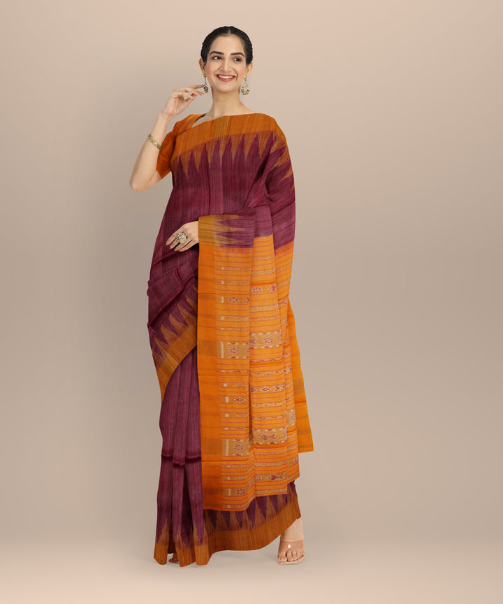 Maroon yellow tussar silk handloom gopalpur saree