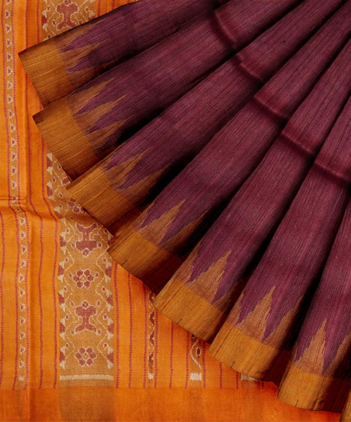 Maroon yellow tussar silk handloom gopalpur saree