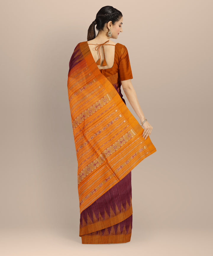 Maroon yellow tussar silk handloom gopalpur saree