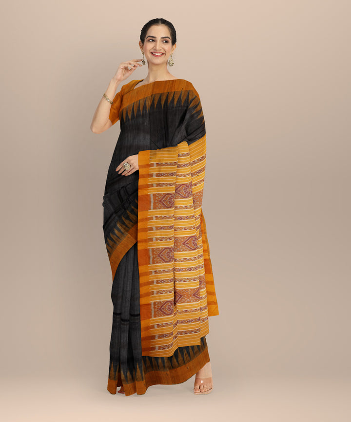 Black yellow tussar silk handloom gopalpur saree