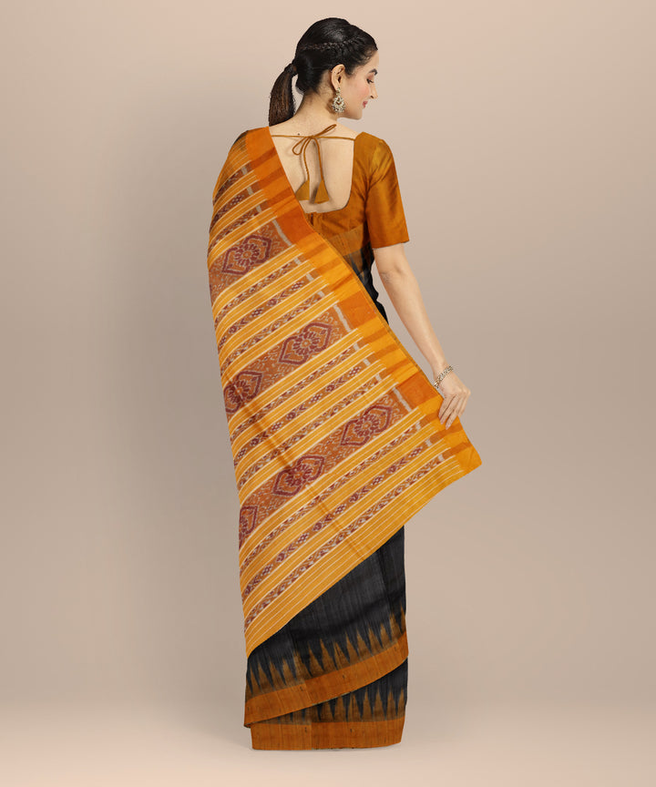 Black yellow tussar silk handloom gopalpur saree