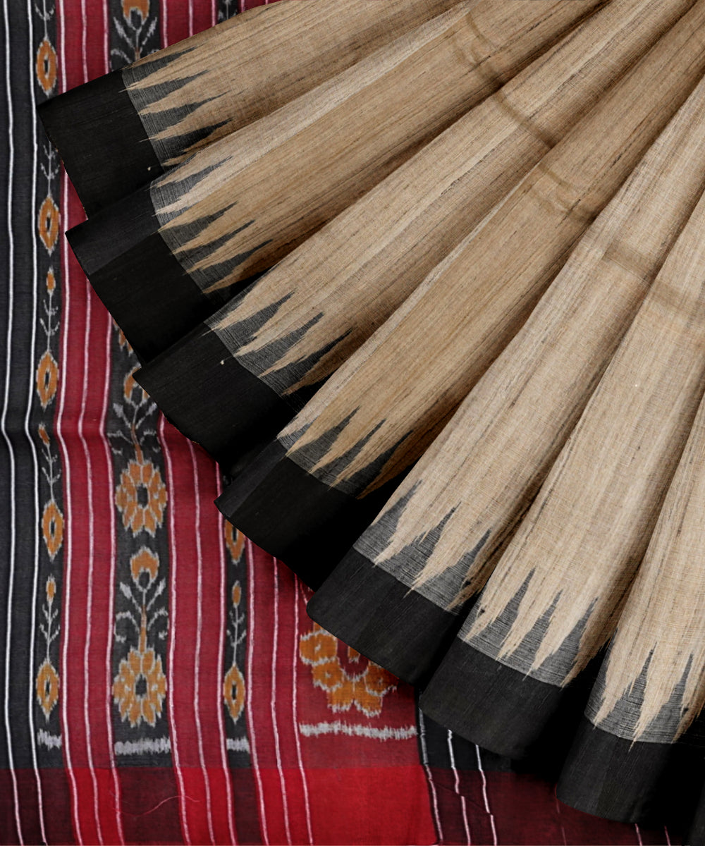 Beige black tussar silk handloom gopalpur saree