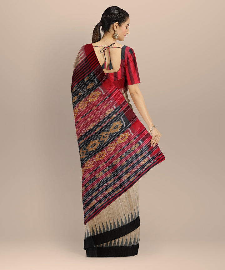 Beige black tussar silk handloom gopalpur saree