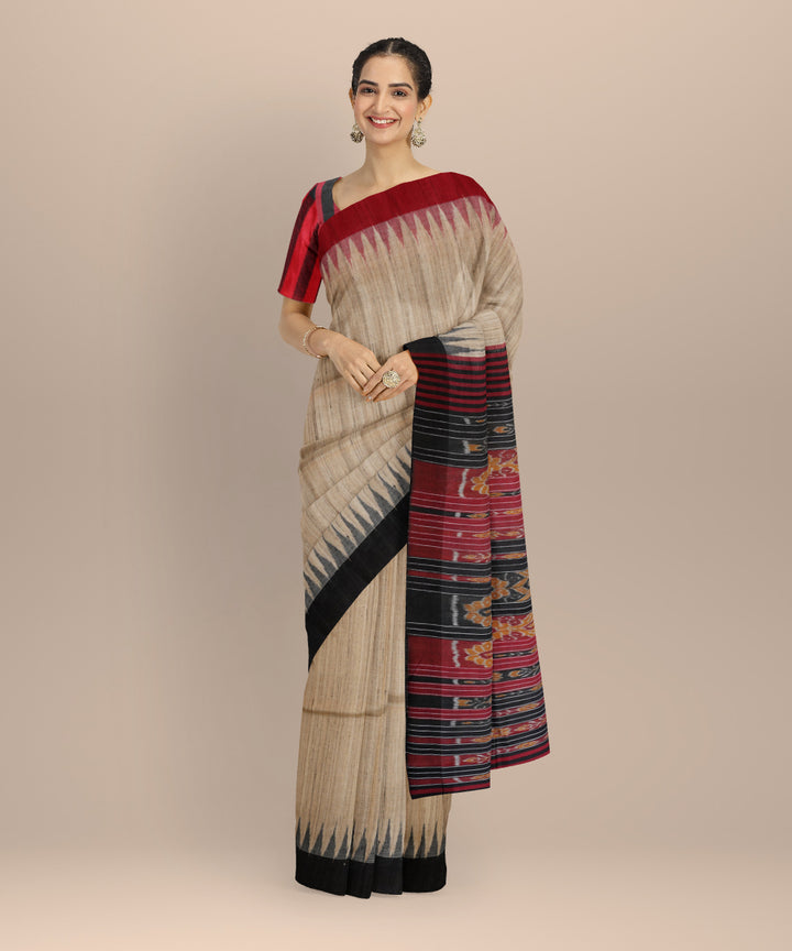 Beige black tussar silk handloom gopalpur saree