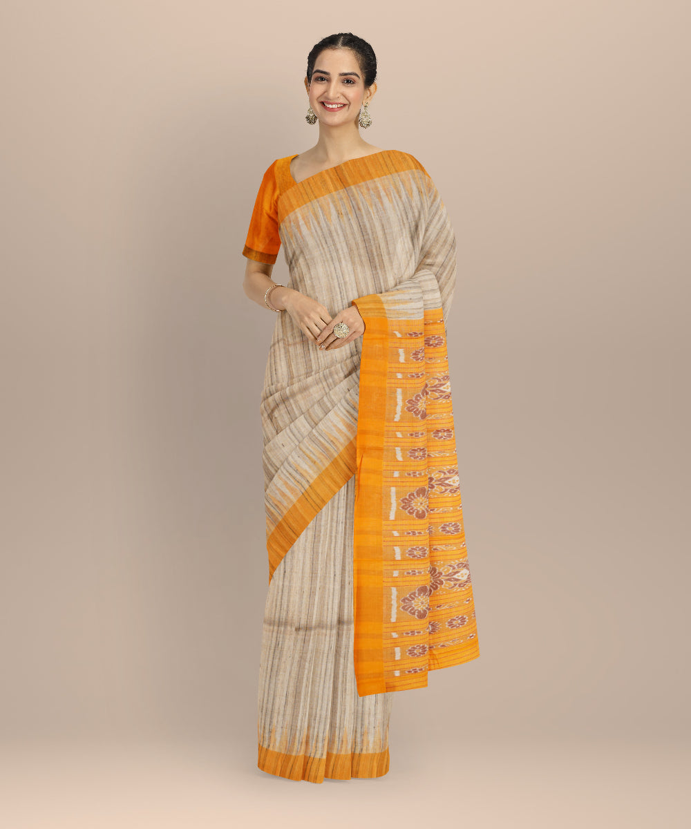 Beige mustard tussar silk handloom gopalpur saree
