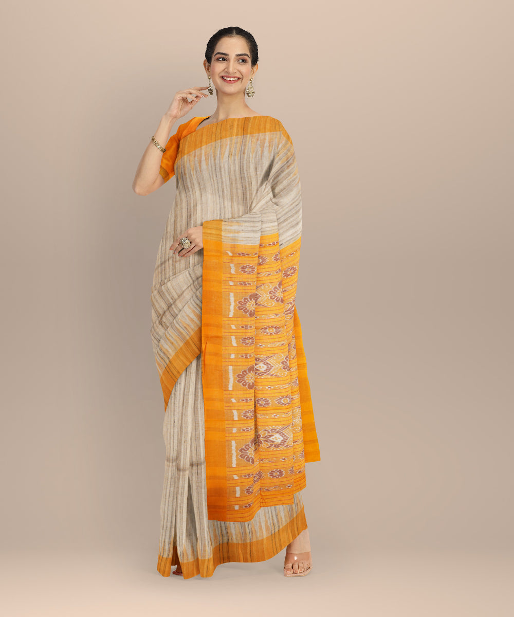 Beige mustard tussar silk handloom gopalpur saree