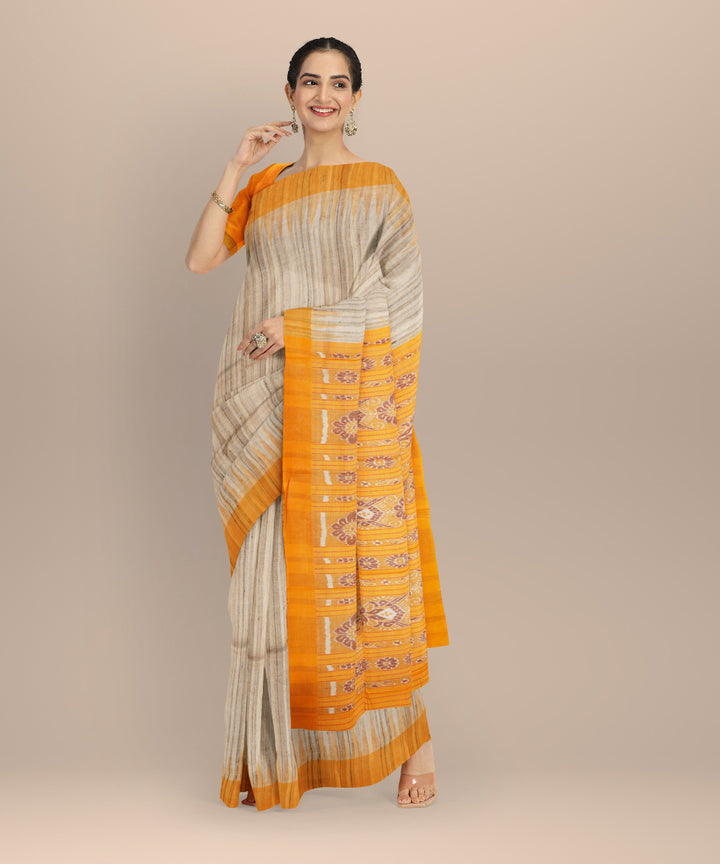 Beige mustard tussar silk handloom gopalpur saree