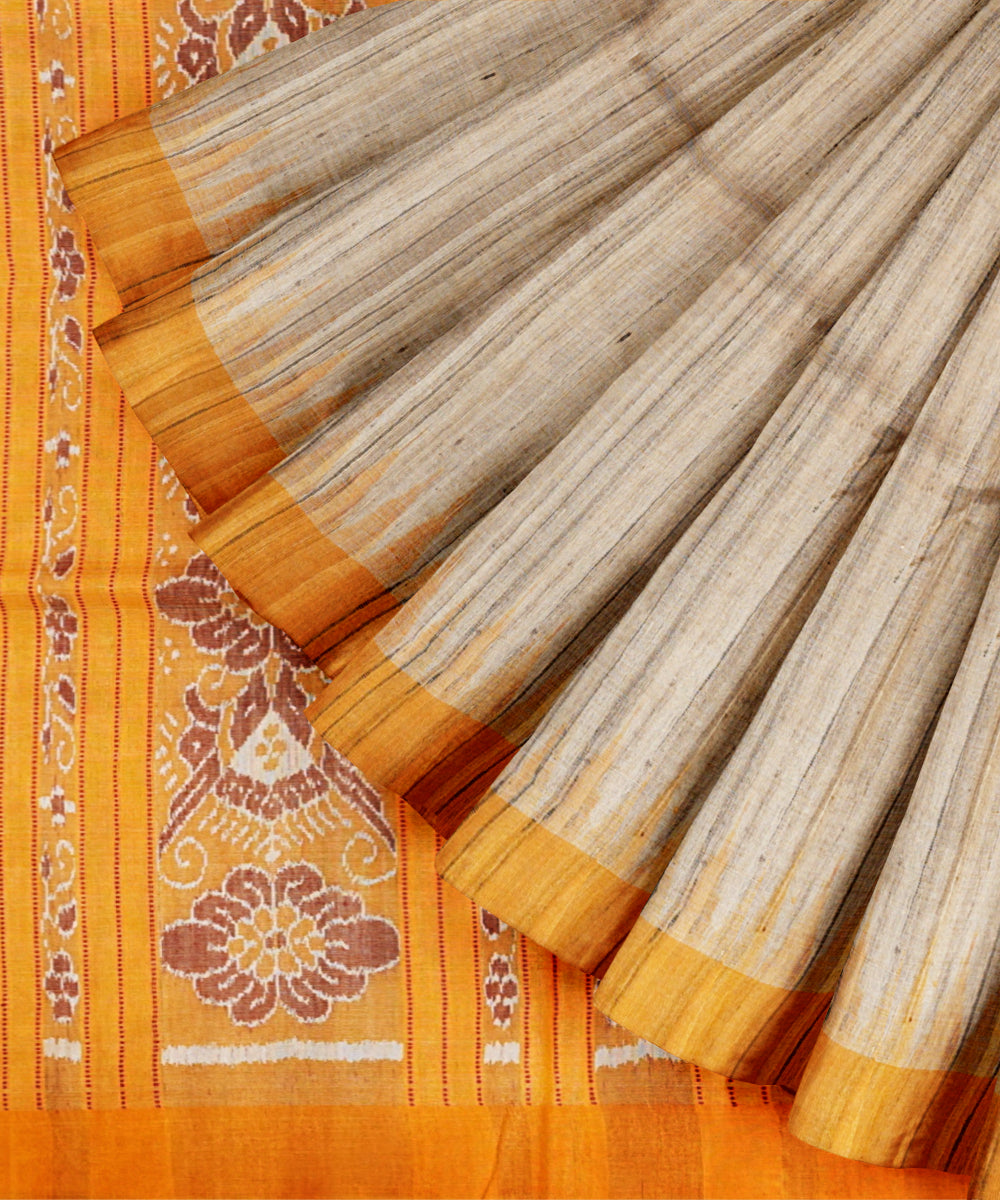 Beige mustard tussar silk handloom gopalpur saree