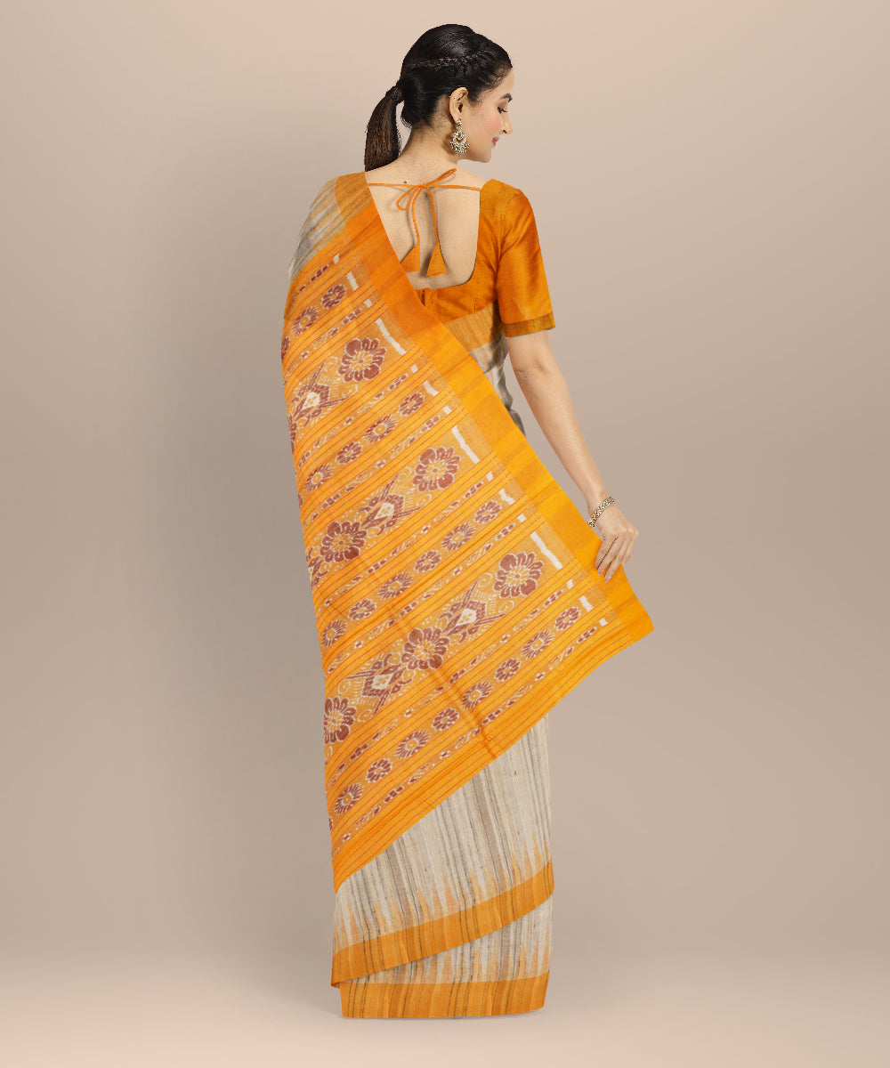 Beige mustard tussar silk handloom gopalpur saree