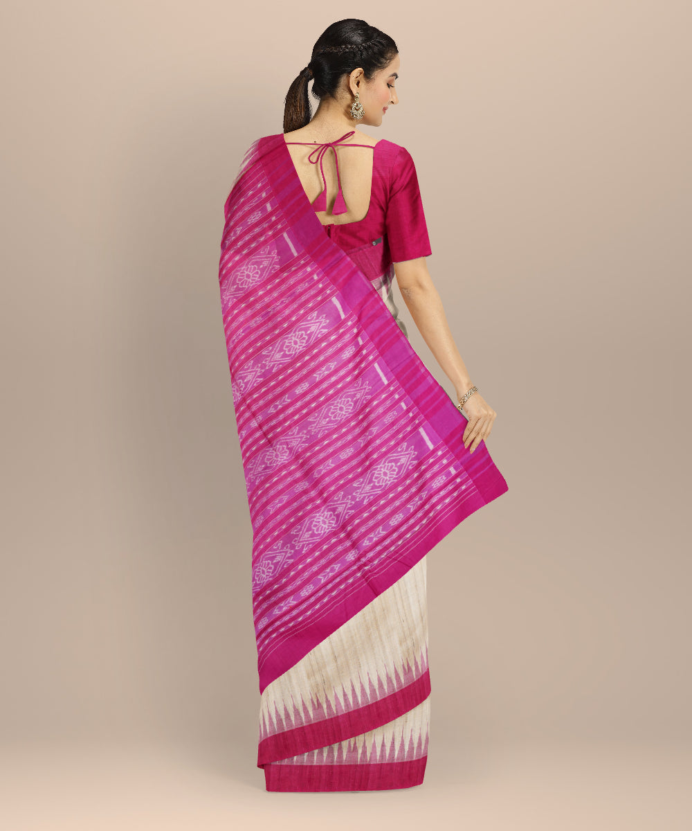 Beige pink tussar silk handloom gopalpur saree