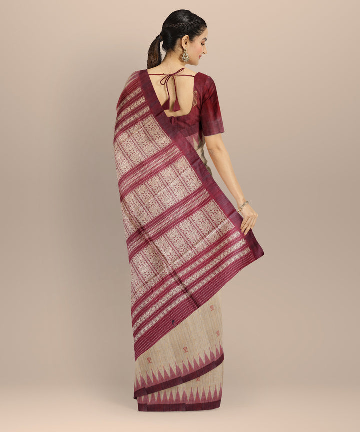 Beige maroon tussar silk handloom gopalpur saree