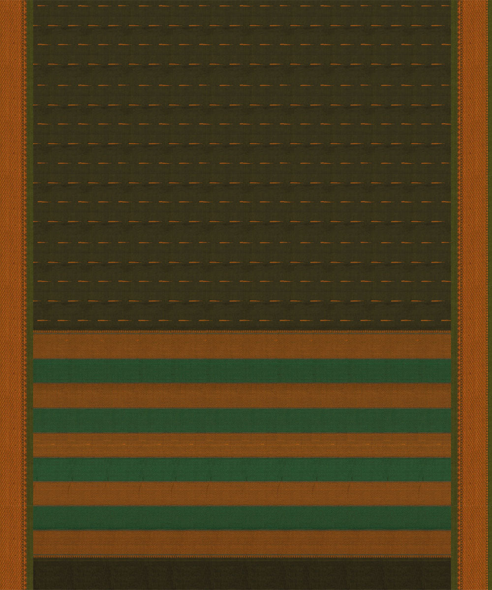 Dark green olive green cotton handloom kajivaram saree