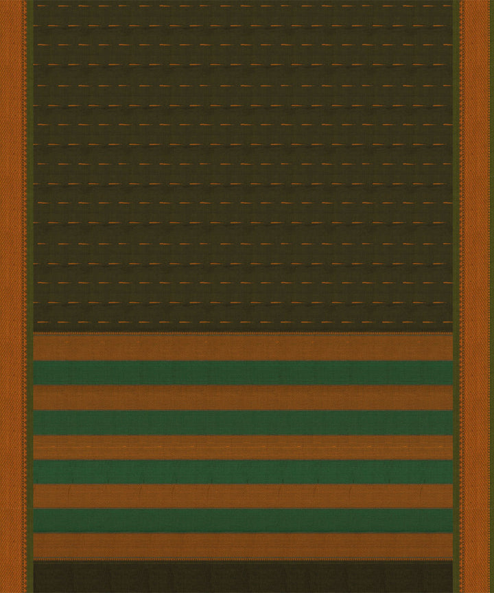 Dark green olive green cotton handloom kajivaram saree