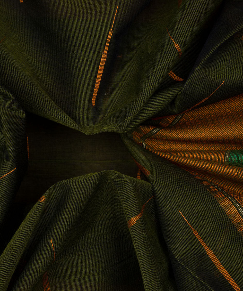 Dark green olive green cotton handloom kajivaram saree