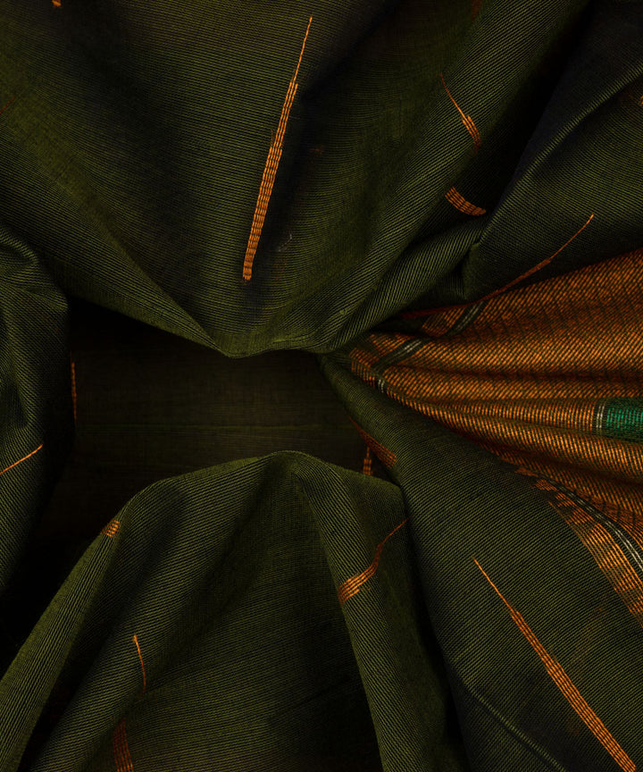 Dark green olive green cotton handloom kajivaram saree