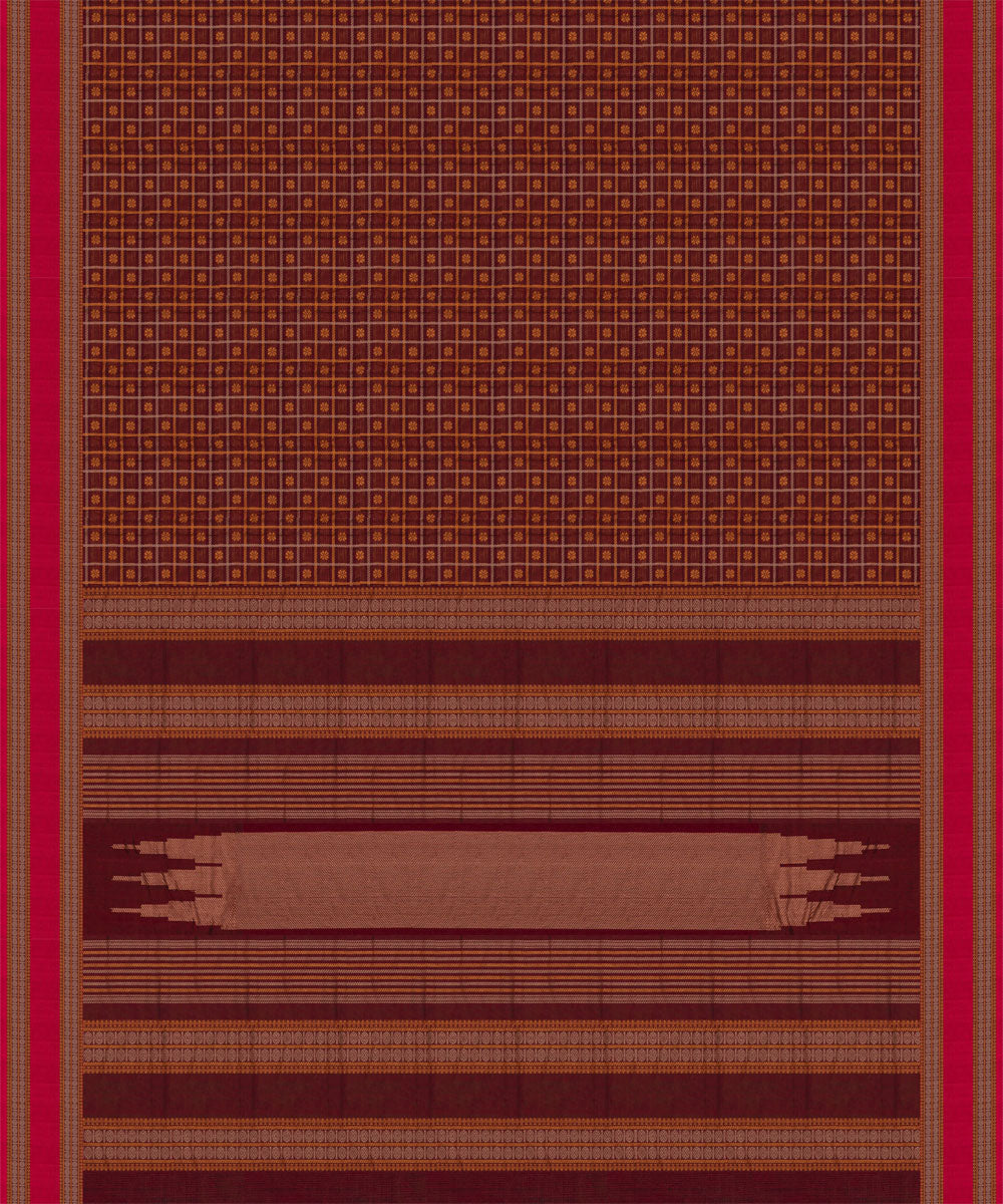Maroon peach cotton handloom kajivaram saree