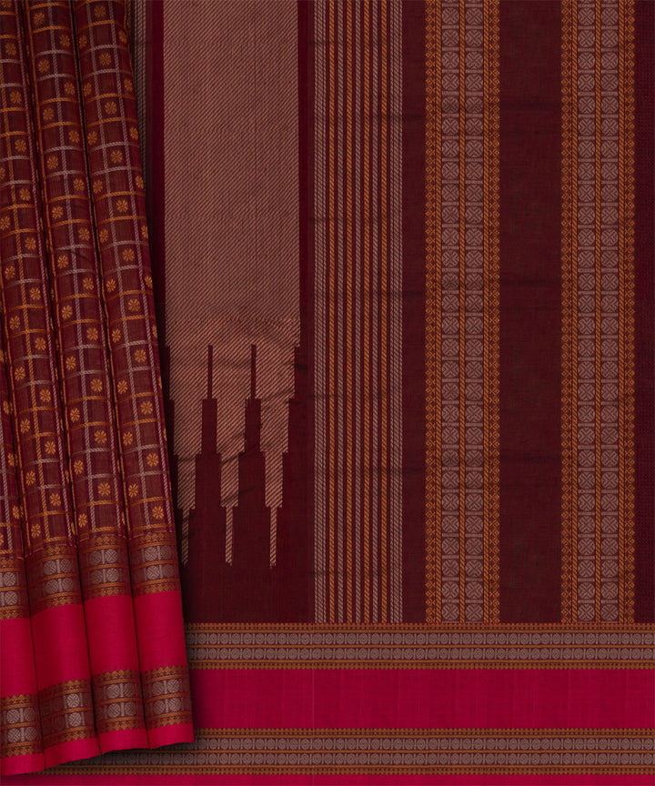 Maroon peach cotton handloom kajivaram saree