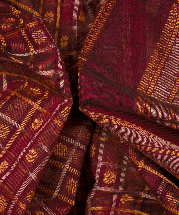 Maroon peach cotton handloom kajivaram saree