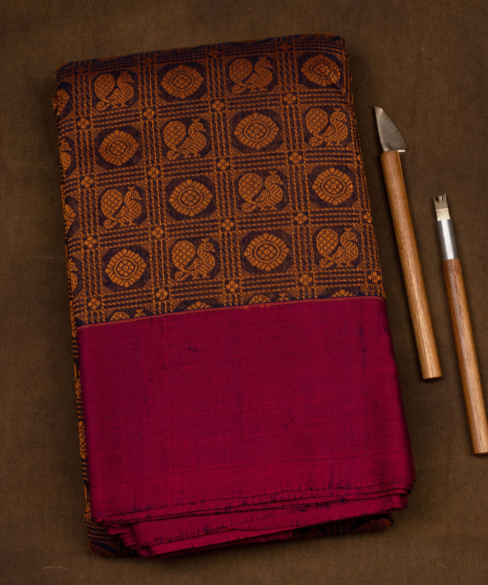 Blue magenta cotton handloom kajivaram saree