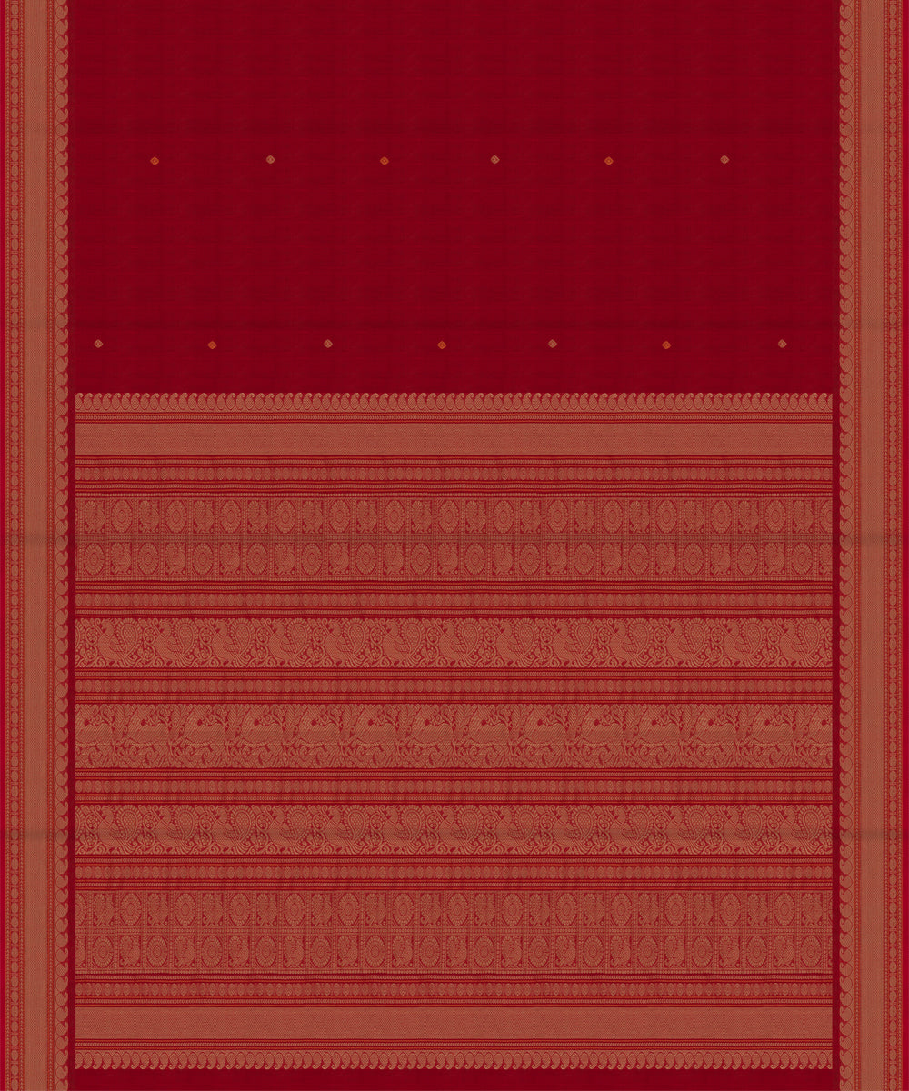 Red beige cotton handloom kajivaram saree