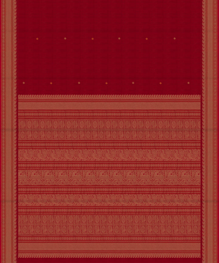 Red beige cotton handloom kajivaram saree