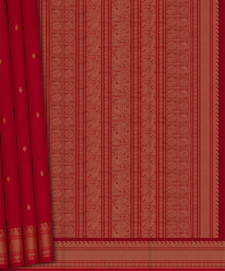 Red beige cotton handloom kajivaram saree