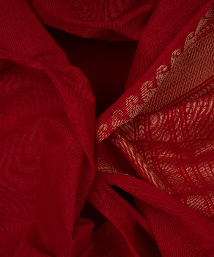 Red beige cotton handloom kajivaram saree