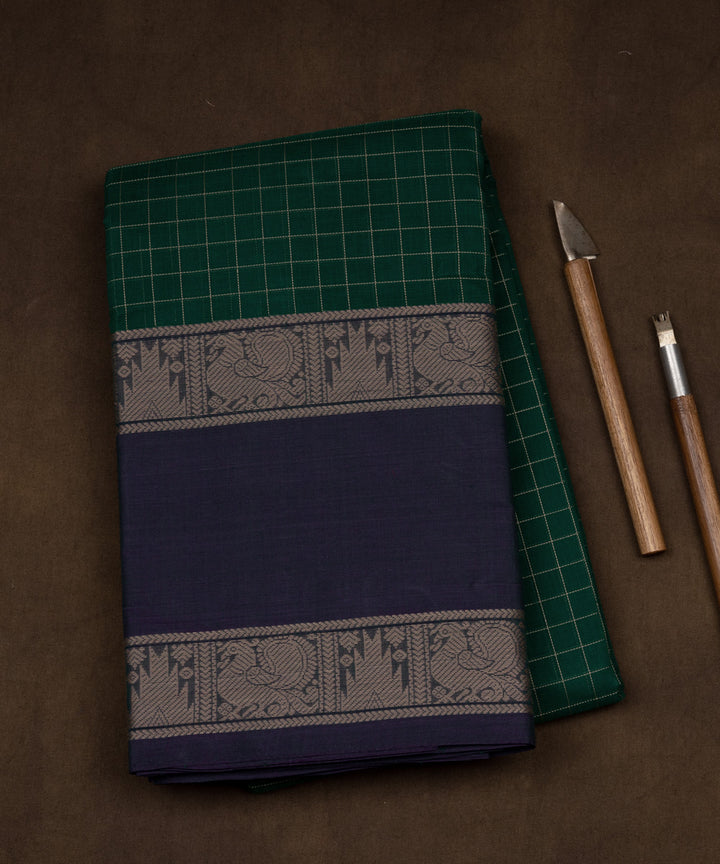 Blue green cotton handloom kajivaram saree