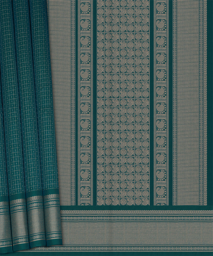 Blue grey cotton handloom kajivaram saree