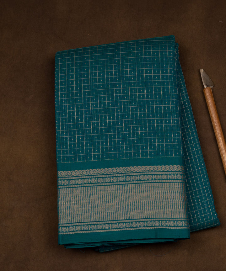 Blue grey cotton handloom kajivaram saree