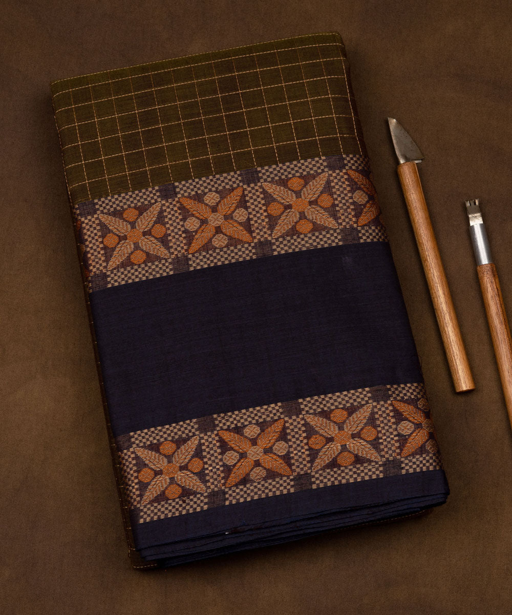 Blue green cotton handloom kajivaram saree