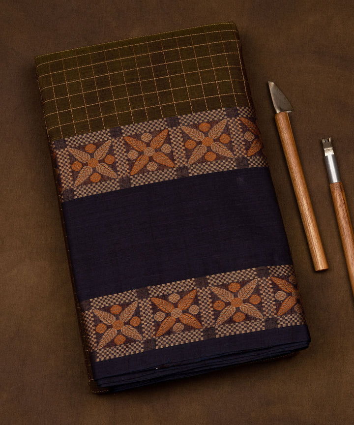 Blue green cotton handloom kajivaram saree