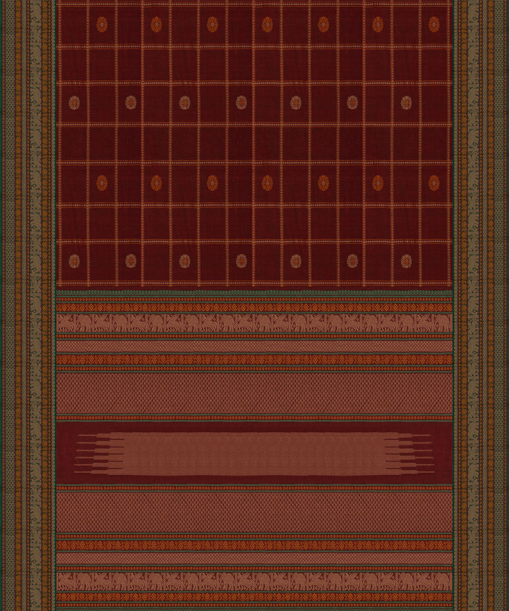 Maroon green cotton handloom kajivaram saree
