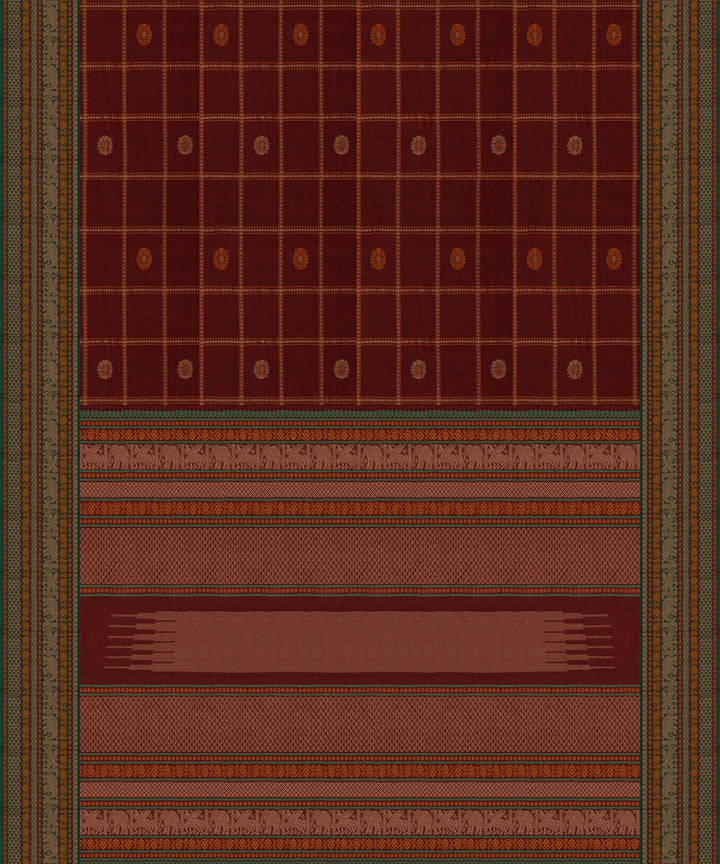 Maroon green cotton handloom kajivaram saree