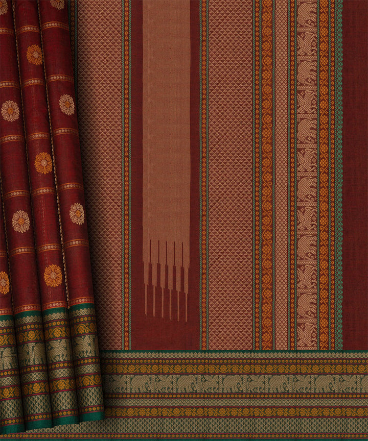 Maroon green cotton handloom kajivaram saree