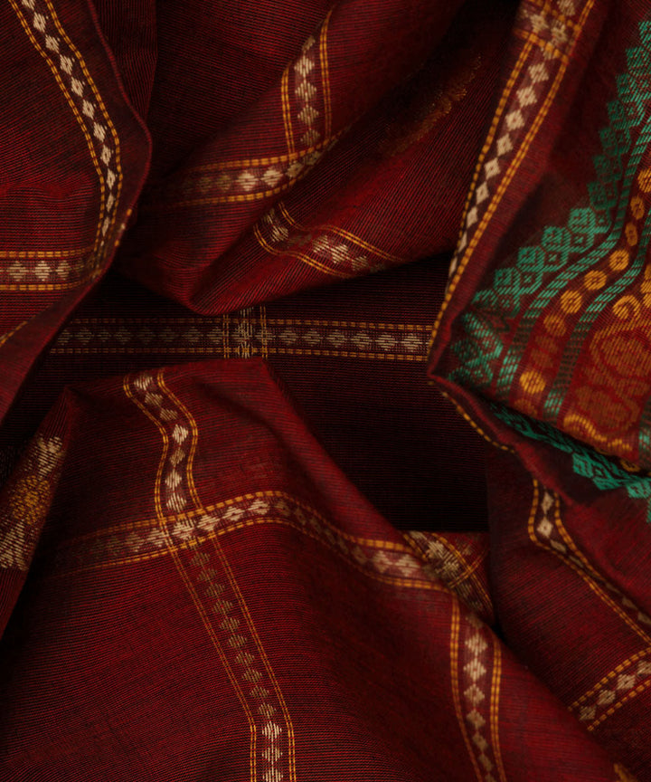 Maroon green cotton handloom kajivaram saree