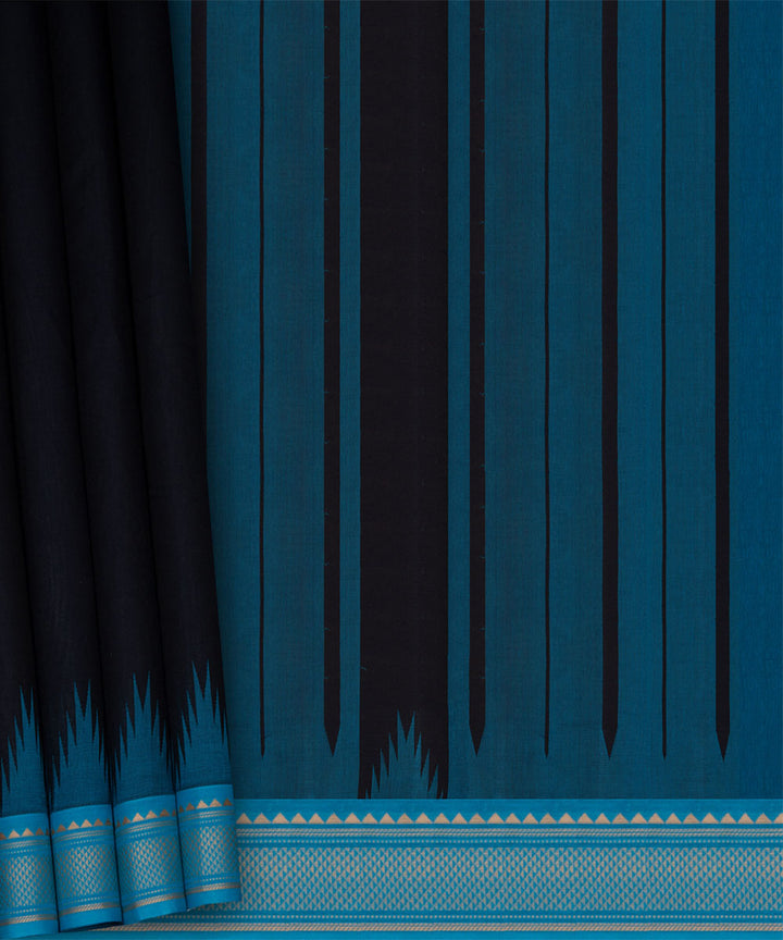 Black blue cotton handloom kajivaram saree