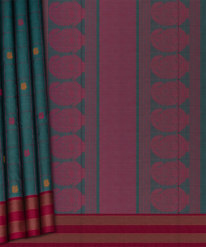Pink teal blue cotton handloom kajivaram saree