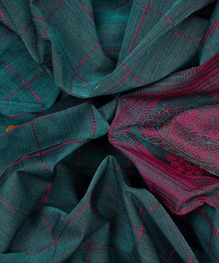 Pink teal blue cotton handloom kajivaram saree