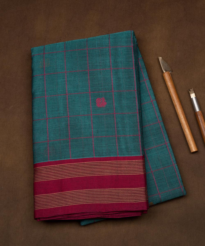 Pink teal blue cotton handloom kajivaram saree