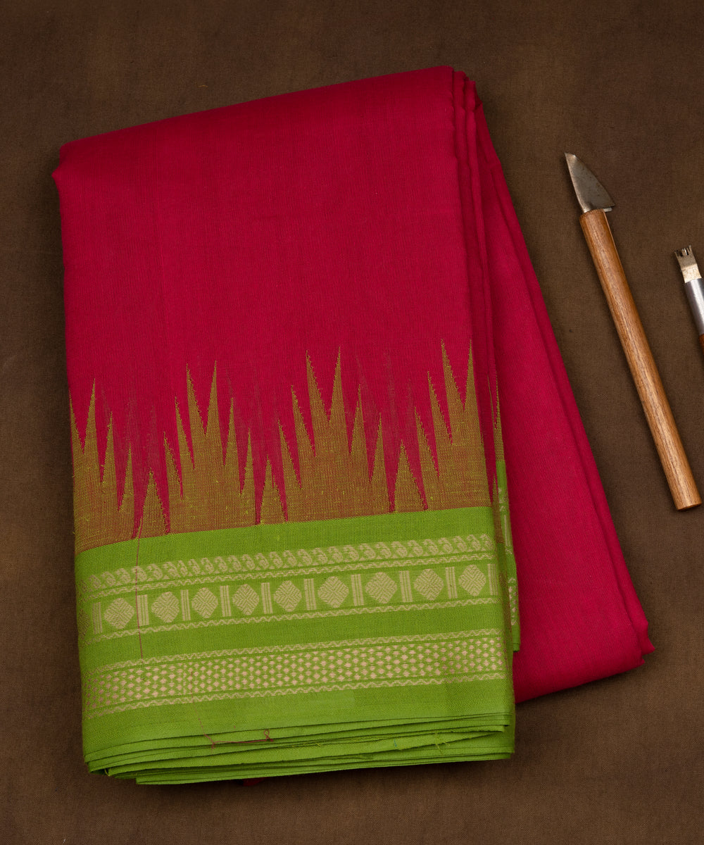 Red green cotton handloom kajivaram saree