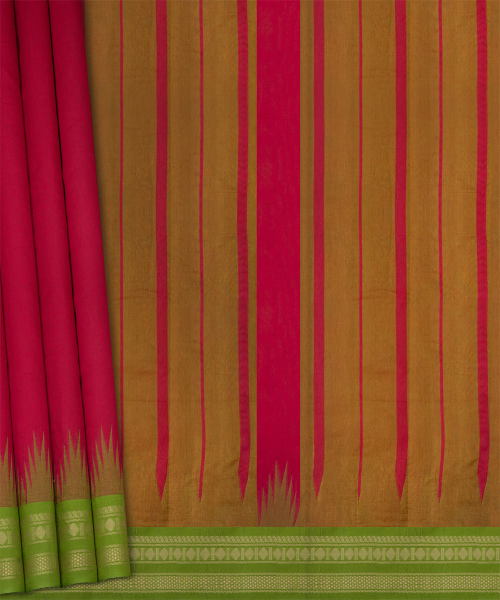 Red green cotton handloom kajivaram saree