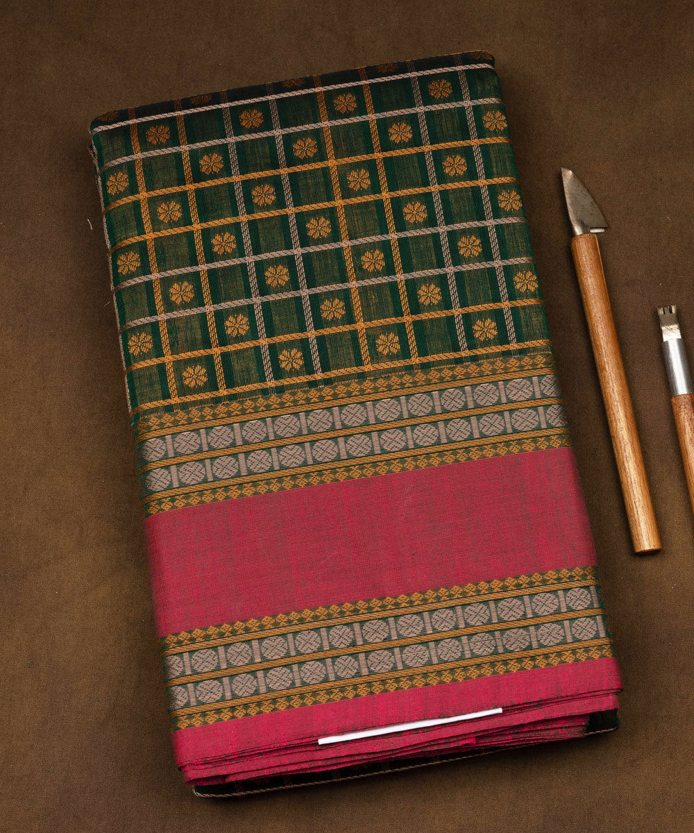 Pink green handloom kajivaram cotton saree