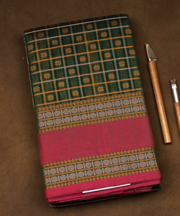Pink green handloom kajivaram cotton saree