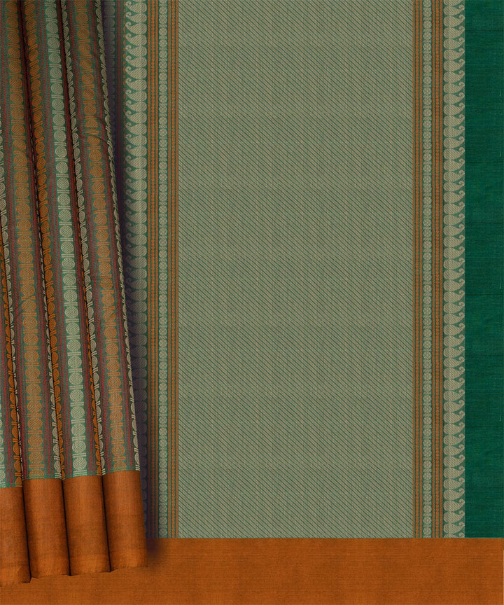 Multicolor mustard cotton handloom kajivaram saree